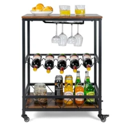 Costway Kitchen Cart Serving Trolley On Wheels W/ Wine Rack Glass Holder -Baxton Home Shop GUEST 0017d671 16ce 416d a156 0ed8c524336e