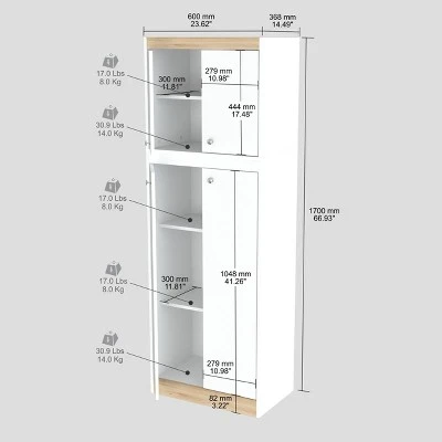 4 Doors Kitchen Storage Cabinet White/Oak - Inval 6 4 Doors Kitchen Storage Cabinet White/Oak - Inval - Image 4