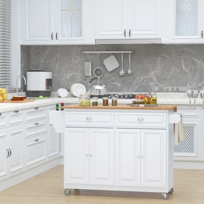 HOMCOM Rolling Kitchen Island Storage Cart Table W/ Drop Leaf Top 4 HOMCOM Rolling Kitchen Island Storage Cart Table W/ Drop Leaf Top - Image 2