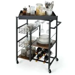 Costway 4-Tier Kitchen Carts Rolling Serving Trolley Wine Rack Removable Tray Basket -Baxton Home Shop GUEST 0201337b 4946 4783 8f6c 50284693b09e