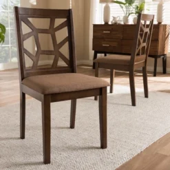 Set Of 2 Abilene Midcentury Fabric Upholstered And Walnut Finished Dining Chairs Brown - Baxton Studio -Baxton Home Shop GUEST 02325760 2b35 48e6 af5b 26c4480dcf7b