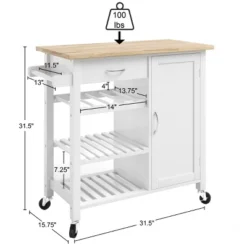 Kitchen Island With Towel Rack And Shelves For Storage – Rolling Cart To Use As Coffee Bar, Microwave Stand, Or Kitchen Storage By Lavish Home (White) -Baxton Home Shop GUEST 02c0493e ef10 4c09 a186 af05d7883ebe