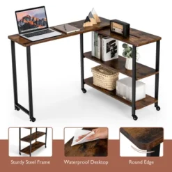 Costway Patented Large 360 Degree Free Rotating Sofa Side Table With Wheels Storage Shelf Rustic Brown -Baxton Home Shop GUEST 0345d5a3 f7ec 4dea b897 3aa653699b6a