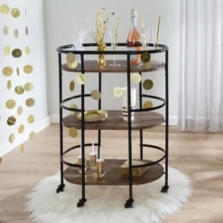 Honey-Can-Do 3 Tier Oval Bar Cart Walnut -Baxton Home Shop GUEST 04650eb1 ab13 4700 82ae e30339940514