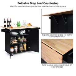 Costway Drop-Leaf Kitchen Island Trolley Cart Wood Storage Cabinet W/ Spice Rack Black -Baxton Home Shop GUEST 076e97c4 fd9b 4246 ba98 d660a0b7d944
