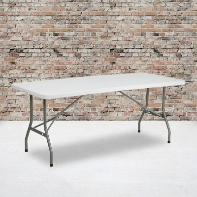 Emma And Oliver 6-Foot Bi-Fold Granite White Plastic Folding Table With Carrying Handle 3 Emma And Oliver 6-Foot Bi-Fold Granite White Plastic Folding Table With Carrying Handle