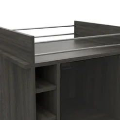 TUHOME Portable Dukat Wine And Liquor Bar Storage Display Cabinet Cart With Glass Door, 4 Wheels, 2 Shelves, And 6 Cubbies -Baxton Home Shop GUEST 098c8654 a7e3 477a 8372 fe6bb9c21043