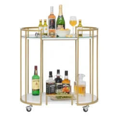 Pavillion 2 Tier Oval Bar Serving Cart Shelves With Glass Mirror Gold - Studio Designs -Baxton Home Shop GUEST 09e11d68 c26c 46b9 9177 875990dac7f3