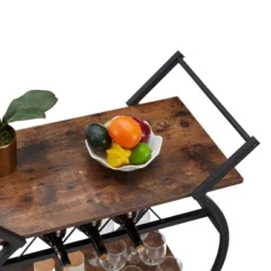 Jomeed Wood And Metal Portable Rolling Kitchen Bar Or Coffee Cart With 3 Bottle Horizontal Wine Rack With Handles And Lockable Casters, Gray Oak -Baxton Home Shop GUEST 09fa855b 8716 42d7 9477 e8ef7d57f29c