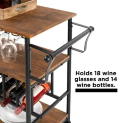Best Choice Products 45in Industrial Wood Shelf Bar & Wine Storage Service Cart W/ Bottle & Glass Racks, Locking Wheels -Baxton Home Shop GUEST 0b6696d4 5383 4310 b833 6e296357a014