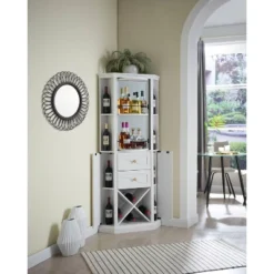 Home Source Corner Bar Cabinet With Rotating Wine Rack -Baxton Home Shop GUEST 0c09596a 02fd 4e38 a553 c3c44e9badb1