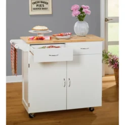 Large Kitchen Cart With Wood Top White - Buylateral -Baxton Home Shop GUEST 0c443c18 c9d1 40c5 91ec f843d6a8da18