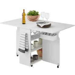 Best Choice Products Multipurpose Folding Table W/ Built-in Wheels, 3 Storage Shelves, Cubby, Carrying Handle -Baxton Home Shop GUEST 0e1b16c4 b6bf 469a b754 396ada4256f0