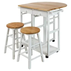 Breakfast Cart With Drop Leaf Table & Stool Set - Flora Home