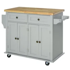 HOMCOM Kitchen Island On Wheels, Rolling Cart With Rubber Wood Top, Spice Rack, Towel Rack & Drawers For Dining Room, Gray -Baxton Home Shop GUEST 10253e18 c953 4fbe b652 57638a1e5ae6