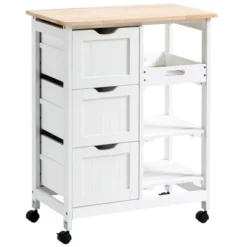 HOMCOM Rolling Kitchen Island Cart, Bar Serving Cart, Compact Trolley On Wheels With Wood Top, Shelves & Drawers For Home Dining Area -Baxton Home Shop GUEST 108a7490 5a91 414a 9ebc 2cff56803ba5