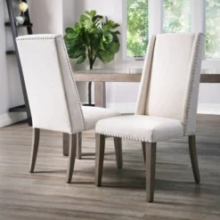Set Of 2 Marjorie Acacia Upholstered Dining Chair Cream/Gray - Abbyson Living