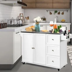 Costway Kitchen Island 2-Door Storage Cabinet Stainless Steel Top W/ Drawers -Baxton Home Shop GUEST 11eb7702 e82d 4991 b2a3 785485e67a88