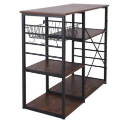 Wood And Metal Bakers Rack With 4 Shelves And Wire Basket Brown/Black - Benzara 12 Wood And Metal Bakers Rack With 4 Shelves And Wire Basket Brown/Black - Benzara -Baxton Home Shop GUEST 138c4590 ba20 4879 86fe 3e614f8a6f0d