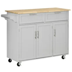 HOMCOM 48" Modern Kitchen Island Cart On Wheels With Storage Drawers, Rolling Utility Cart With Adjustable Shelves, Cabinets And Towel Rack -Baxton Home Shop GUEST 13ac024b 2c7b 40df 8a15 577e2aff36ad