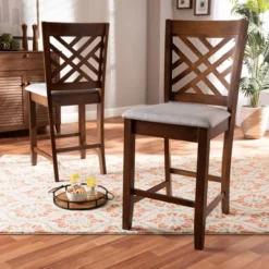 Set Of 2 Caron Fabric Upholstered Wood Counter Height Pub Chair Set Gray/Walnut - Baxton Studio -Baxton Home Shop GUEST 13f89739 6f31 4e7f 9151 81107a121b3e