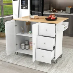 52.7 In. W Mobile Kitchen Island With Drop Leaf Wood Top, Spice Rack And Locking Wheels-ModernLuxe