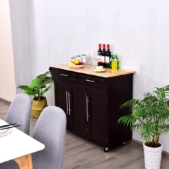 Costway Kitchen Island Trolley Cart Wood Top Rolling Storage Cabinet W/Knife Block WhiteBrown -Baxton Home Shop GUEST 15241946 b9e9 4aa4 aa80 968c97e25489