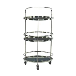 Contemporary Stainless Steel And Smoke Glass Bar Cart Silver - Olivia & May -Baxton Home Shop GUEST 1560101a fef7 4199 a32f 8a1ffcd10520
