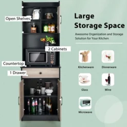 Costway 3-Door 71'' Kitchen Buffet Pantry Storage Cabinet W/Hutch Adjustable Shelf Black -Baxton Home Shop GUEST 15dad8c9 7970 44ab 9aa1 1dd31ddc8041