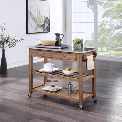 Sonoma Kitchen Cart With Stainless Steel Top Wire Brush Barnwood Brown - Boraam 5 Sonoma Kitchen Cart With Stainless Steel Top Wire Brush Barnwood Brown - Boraam - Image 3