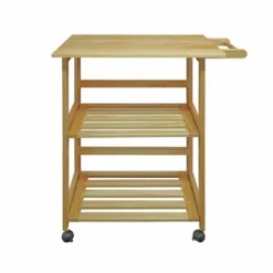 Folding Kitchen Cart With Two Shelves And One Handle Natural - Flora Home