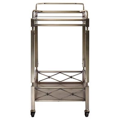 Evelyn Metal And Glass Bar Cart Antique Brass - Inspire Q 4 Evelyn Metal And Glass Bar Cart Antique Brass - Inspire Q - Image 2