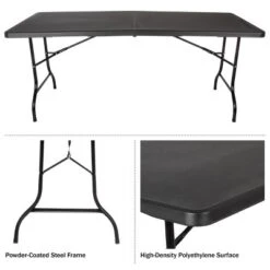 Folding Table Set - Set Of 2 Lightweight Portable Tables - 6-Foot-Long Plastic Tabletops For Camping, Parties, And Dining By Everyday Home (Black) -Baxton Home Shop GUEST 186c2d43 6060 4632 a09e 5a2cc1dfe62b