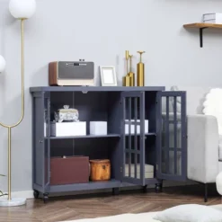 HOMCOM Modern Kitchen Sideboard, Buffet Cabinet With Storage, Adjustable Shelves For Living Room, Study, 3 Glass Doors, Gray -Baxton Home Shop GUEST 189f2e94 115b 4f26 8a88 c10a44f7d69c