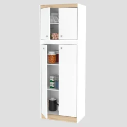 4 Doors Kitchen Storage Cabinet White/Oak - Inval 12 4 Doors Kitchen Storage Cabinet White/Oak - Inval -Baxton Home Shop GUEST 19668e74 8079 4466 abd2 c0ba95e3a1eb