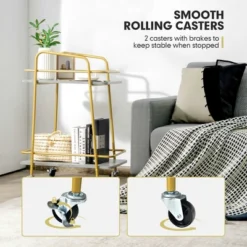 Costway Gold Serving Cart Utility Trolley On Wheel Rolling Kitchen Rack W/Handle -Baxton Home Shop GUEST 19f085f3 d697 4318 b2ca 5d78e7dc8b52