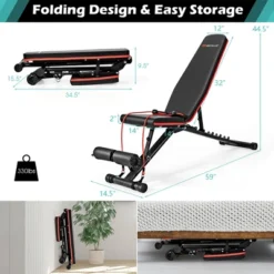 Costway Foldable Weight Bench Multifunctional Dumbbell Gym Bench W/Elastic Ropes -Baxton Home Shop GUEST 1a0e71ea 7122 4c90 9615 dc4e64a61060