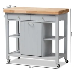 Hayward Coastal And Farmhouse Natural Wood Kitchen Cart White, Light Brown - Baxton Studio -Baxton Home Shop GUEST 1a195525 4ed5 4559 a99a 1929fb795055