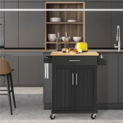 Yaheetech Rolling Kitchen Island Kitchen Cart With Towel Rack & Drawer