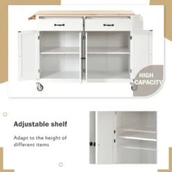 54.3 Inch Width Kitchen Island Cart With Solid Wood Top, 4 Door Cabinet, Two Drawers, Spice Rack And Locking Wheels-ModernLuxe -Baxton Home Shop GUEST 1b145698 1b78 4220 a17a 743f3898bebf