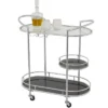 Contemporary Metal 3-Tier Oval Bar Cart Silver - Olivia & May