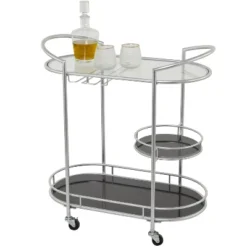 Contemporary Metal 3-Tier Oval Bar Cart Silver - Olivia & May
