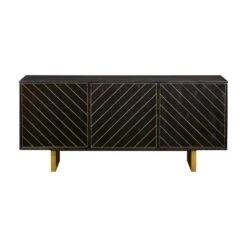 Monaco Rectangular Sideboard Black Wood/Antiqued Brass - Armen Living