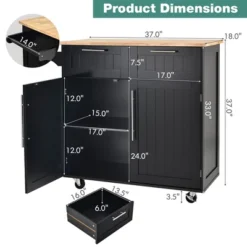 Costway Rolling Kitchen Cart Island Heavy Duty Storage Trolley Cabinet Utility Black -Baxton Home Shop GUEST 1faaad80 004f 4a57 b022 a3b5032d3f95