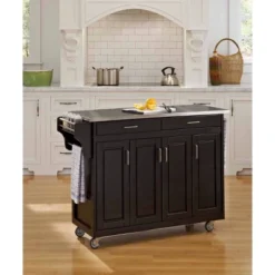 34.75" Kitchen Carts And Islands With Stainless Top Black/Silver - Home Styles