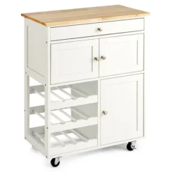 Costway Rolling Kitchen Island Serving Cart Storage Cabinet W/ Wine Rack -Baxton Home Shop GUEST 216281fa a0bb 4302 bfab f6001c7c613d