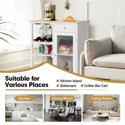 Costway Rolling Kitchen Island Wood Top Trolley Cart Storage Cabinet W/Shelf & Wine Rack 8 Costway Rolling Kitchen Island Wood Top Trolley Cart Storage Cabinet W/Shelf & Wine Rack - Image 6