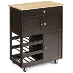 Costway Rolling Kitchen Island Serving Cart Storage Cabinet W/ Wine Rack -Baxton Home Shop GUEST 230f122c 40bc 4f22 8134 1ae21e87e307