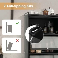 Costway 5-Tier Kitchen Baker's Rack Storage Cabinet Mobile Microwave Stand Flip-up Doors -Baxton Home Shop GUEST 23282a11 380d 485c 8584 b76d1dd2b40a