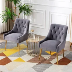 Set Of 2 Polyester Dining Arm Chair Gray - Kinwell -Baxton Home Shop GUEST 252f28c0 cc90 49d6 a144 9b793e32d4ec